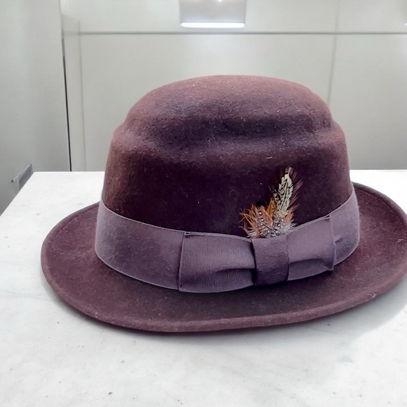 Vintage Golden Gate Hat Co. "Belmont" hat in Brown w/ Feather pork pie fedora - Picture 2 of 8